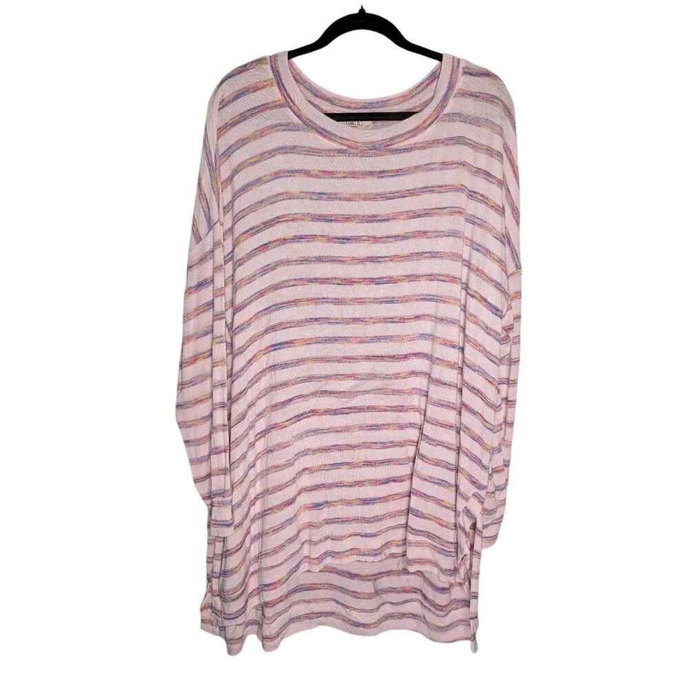 Como Blu Women's Pullover Sweater Blue White Stripe Long Sleeve Stretch Plus 2X
